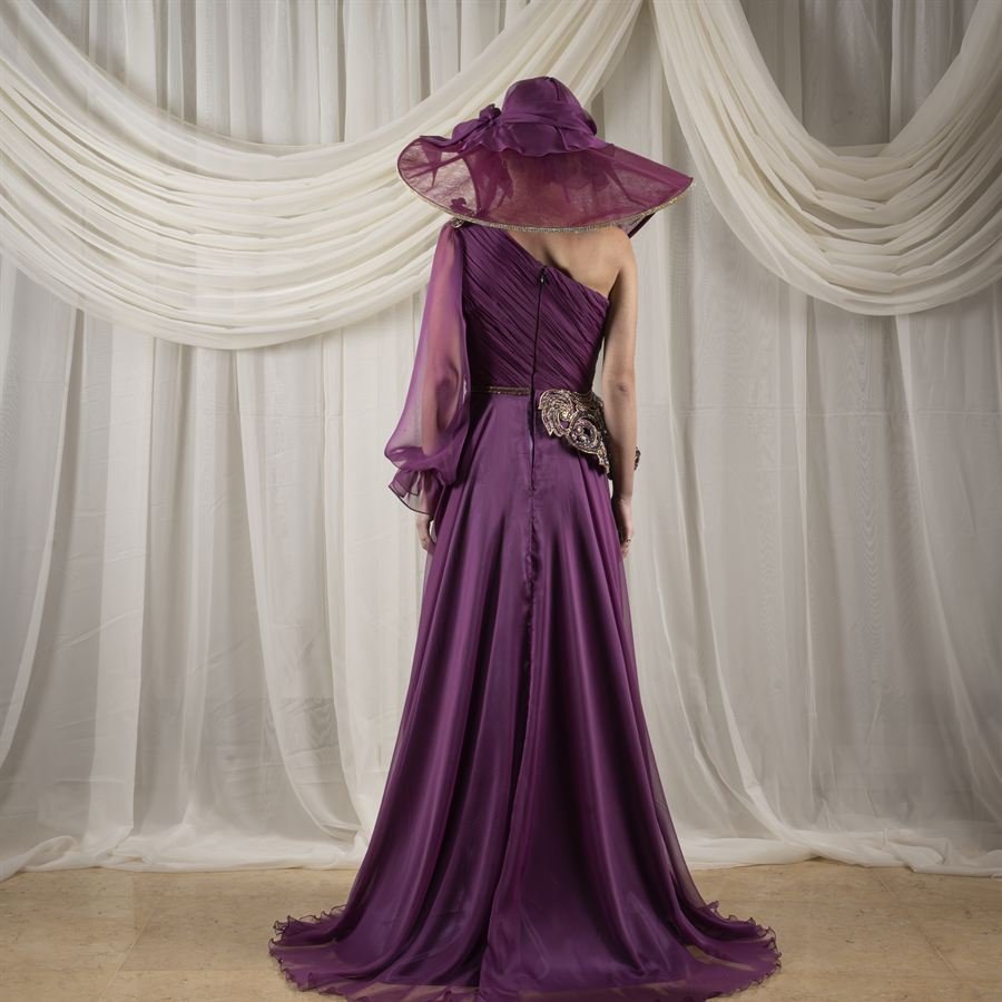 Mahmoud Antar — purple haute couture gown from behind